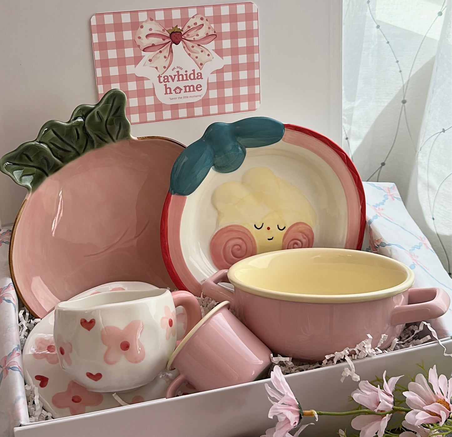Pink Ceramic Bundle – 5 Piece Cup, Mug, Bowls & Plates Set