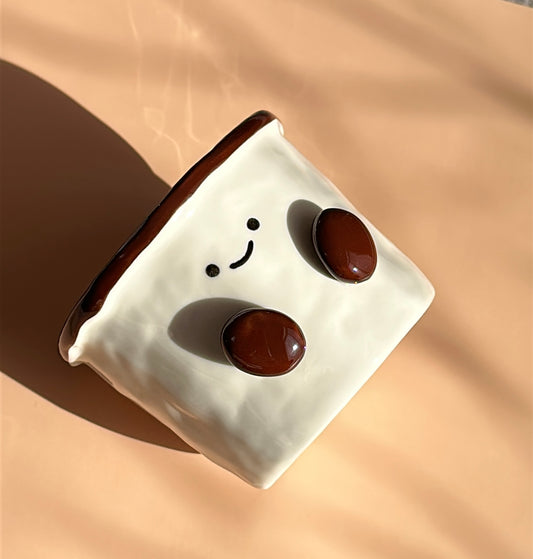 Happy Cocoa Bean Hand-Crafted Ceramic Cup