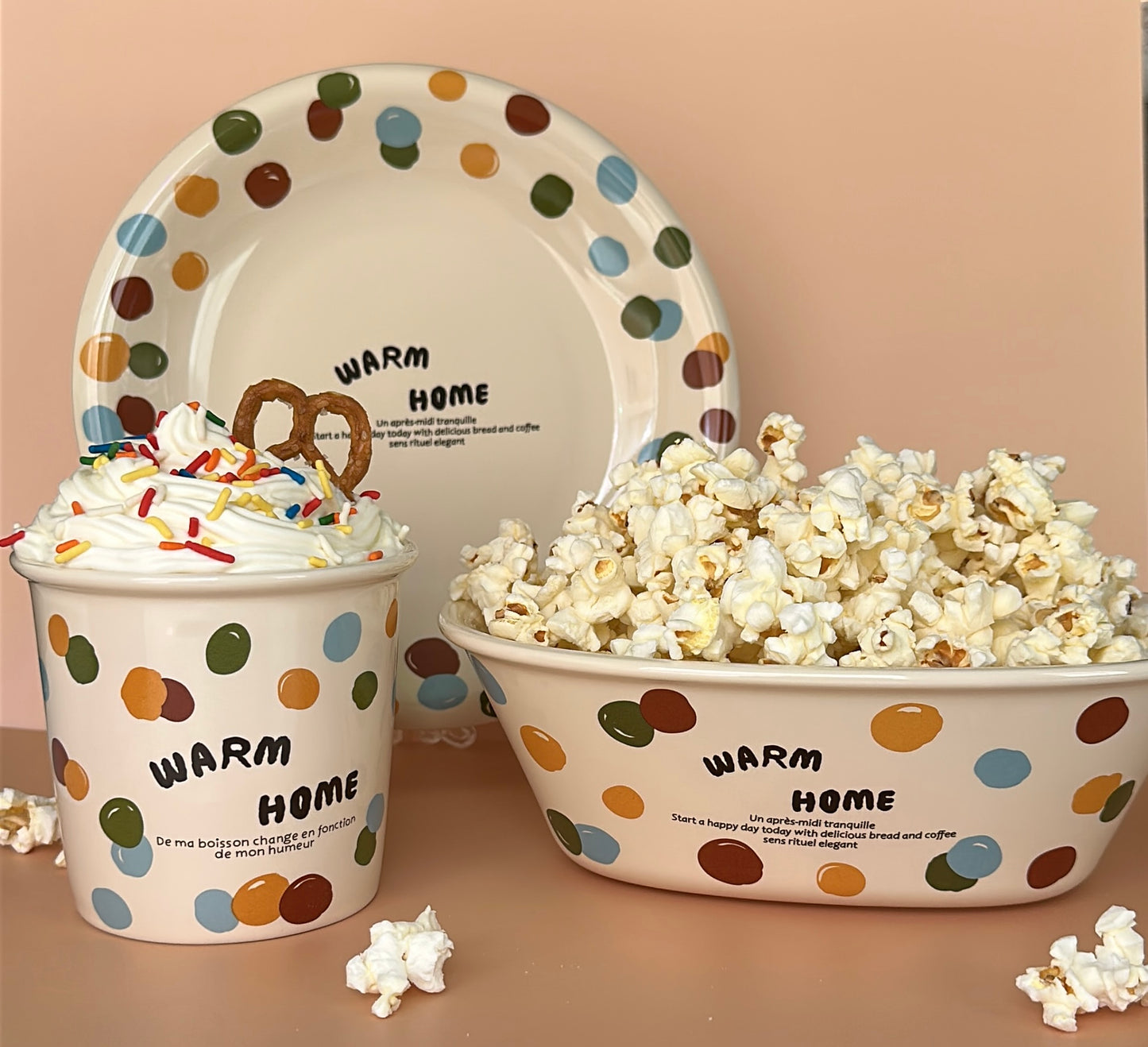 Warm Home Ceramic 3-Piece Bowl, Cup & Plate Set