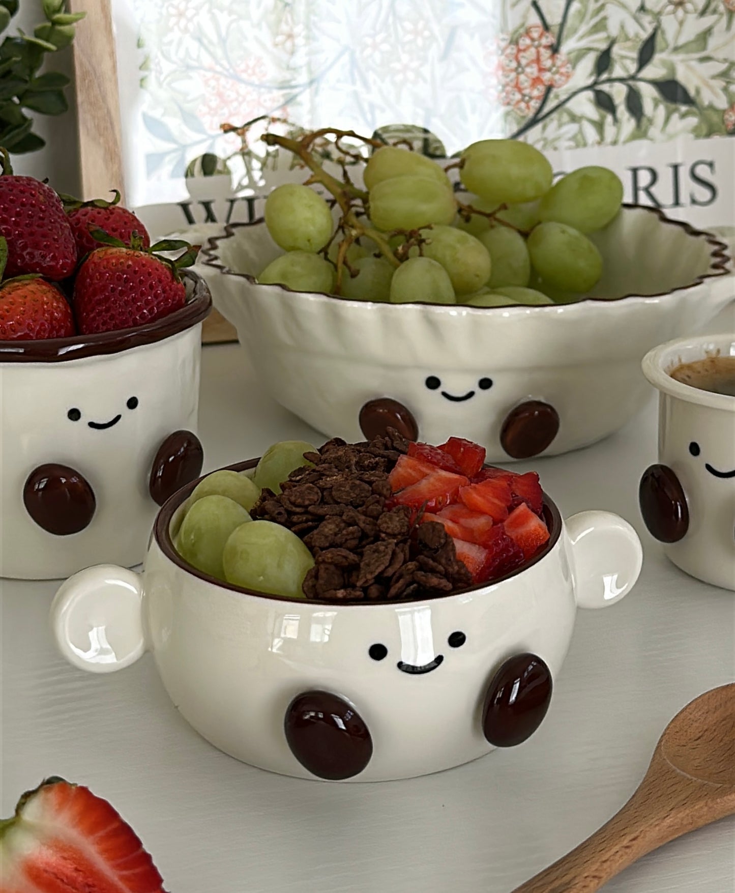 Happy Cocoa Bean Ceramic Yogurt Bowl with Double Handles