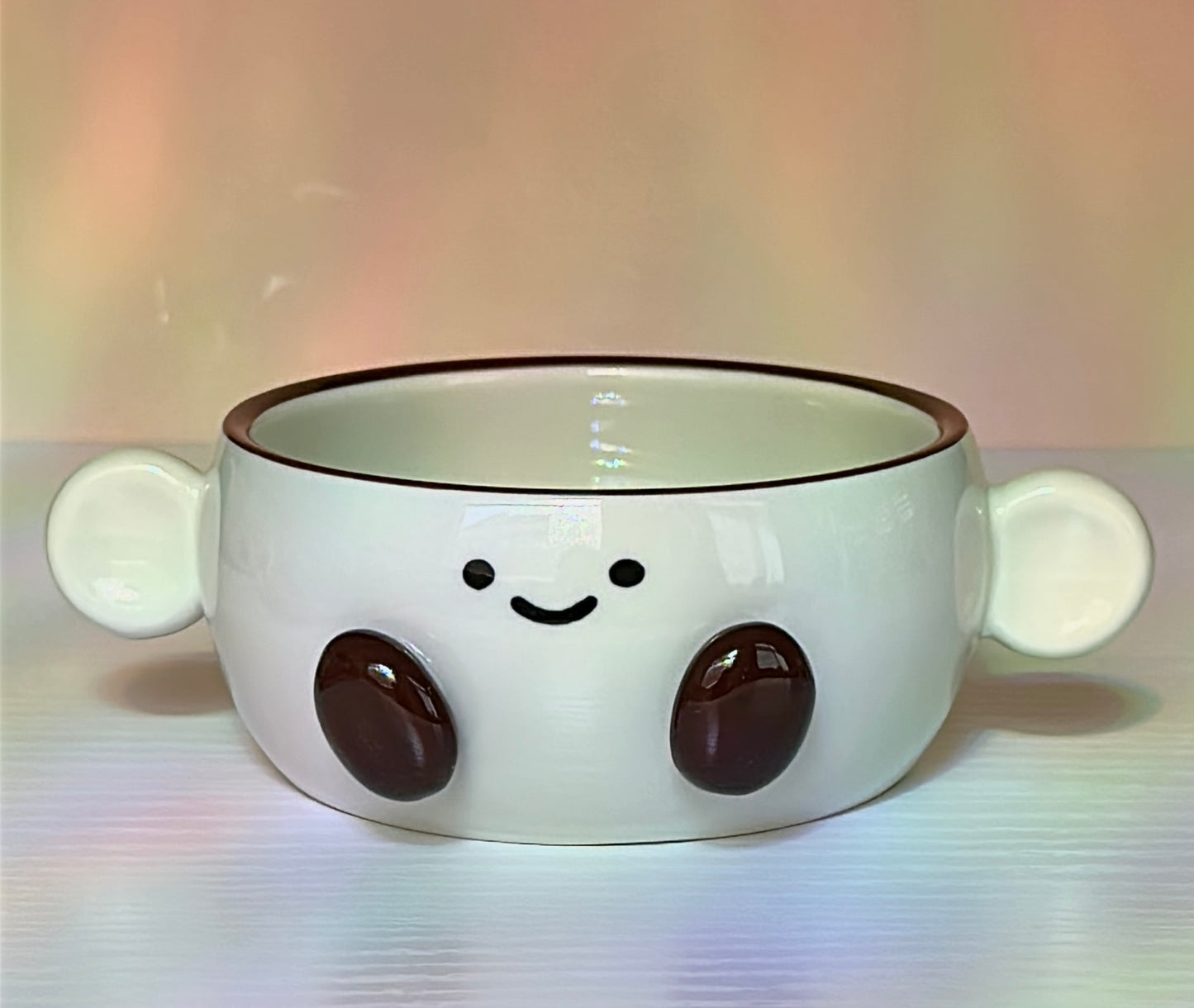 Happy Cocoa Bean Ceramic Yogurt Bowl with Double Handles