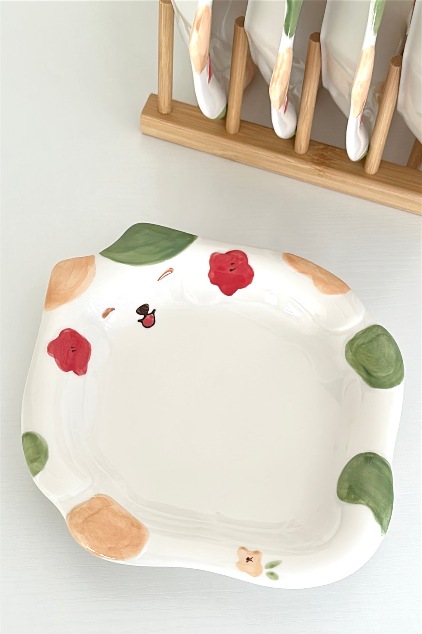 Cute Smiley Calico Cat Ceramic Plate (Plate / Spoon / Plate & Spoon Set)