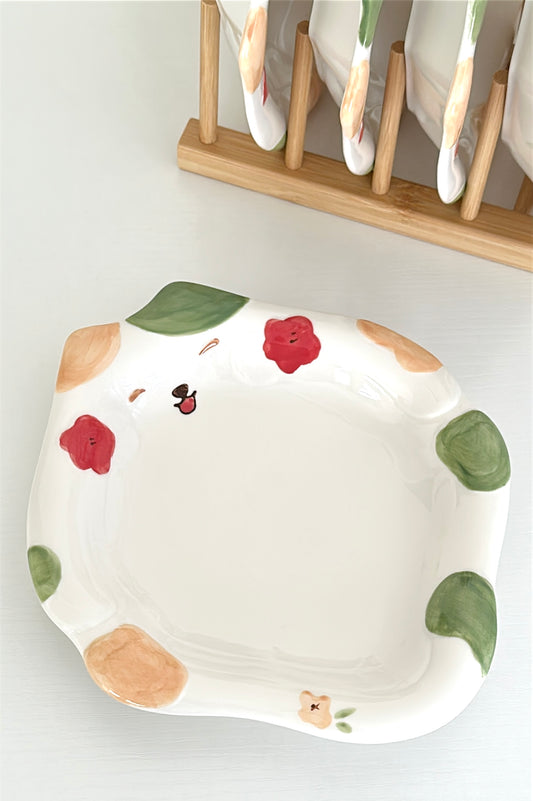 Cute Smiley Calico Cat Ceramic Plate (Plate / Spoon / Plate & Spoon Set)