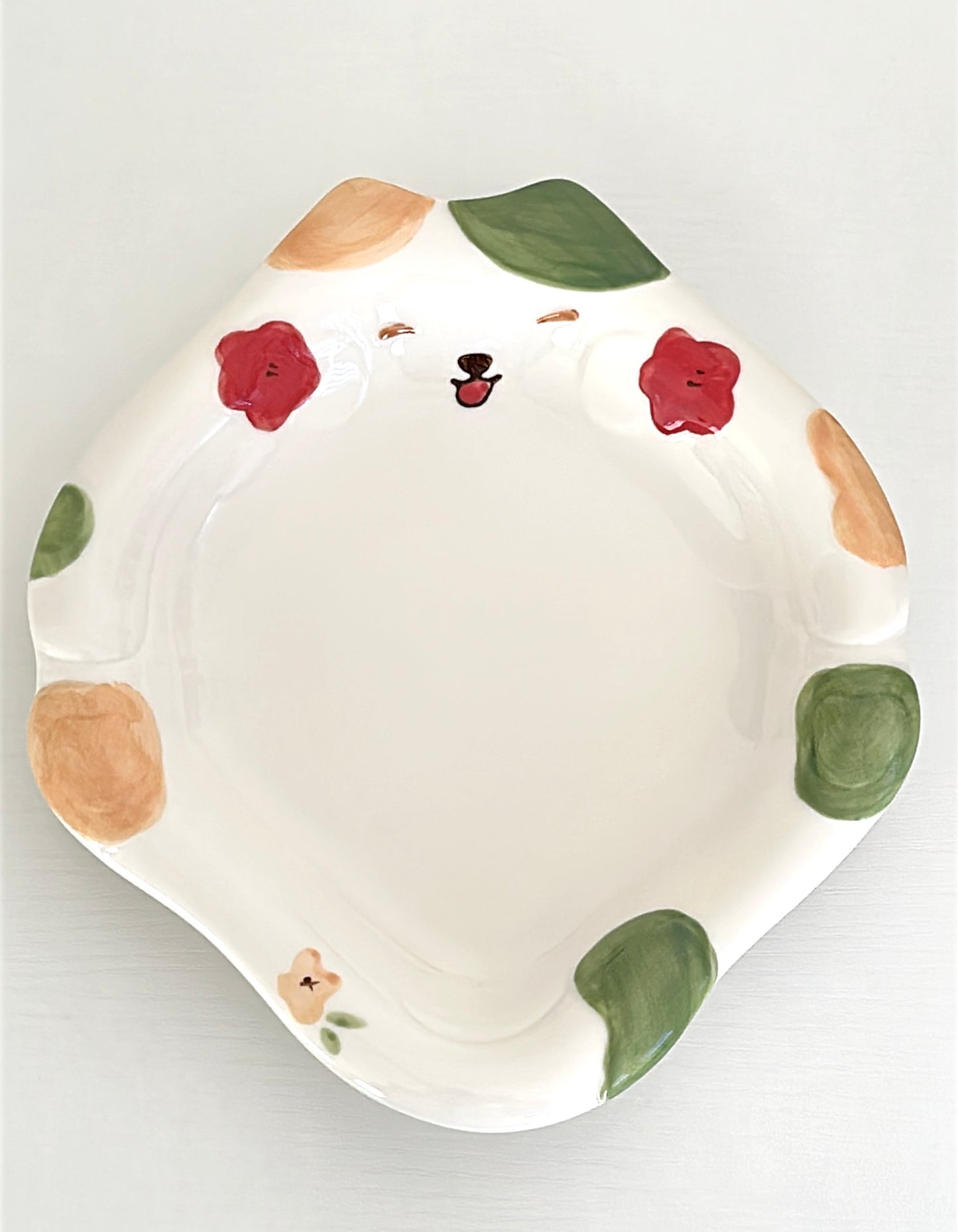 Cute Smiley Calico Cat Ceramic Plate (Plate / Spoon / Plate & Spoon Set)