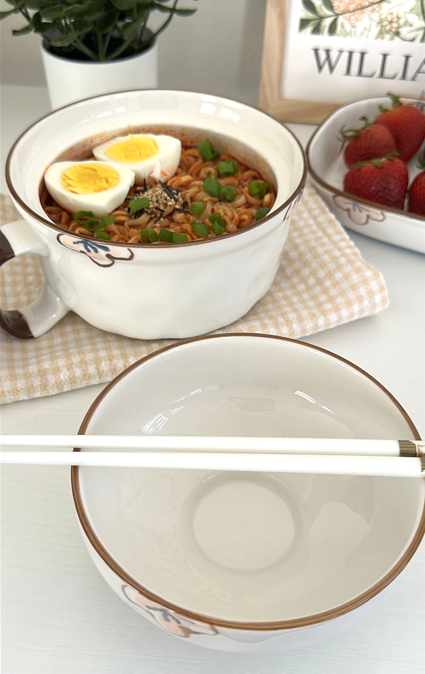 Dual-Use Cherry Blossom Ceramic Ramen Bowl