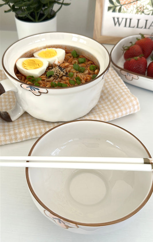 Dual-Use Cherry Blossom Ceramic Ramen Bowl