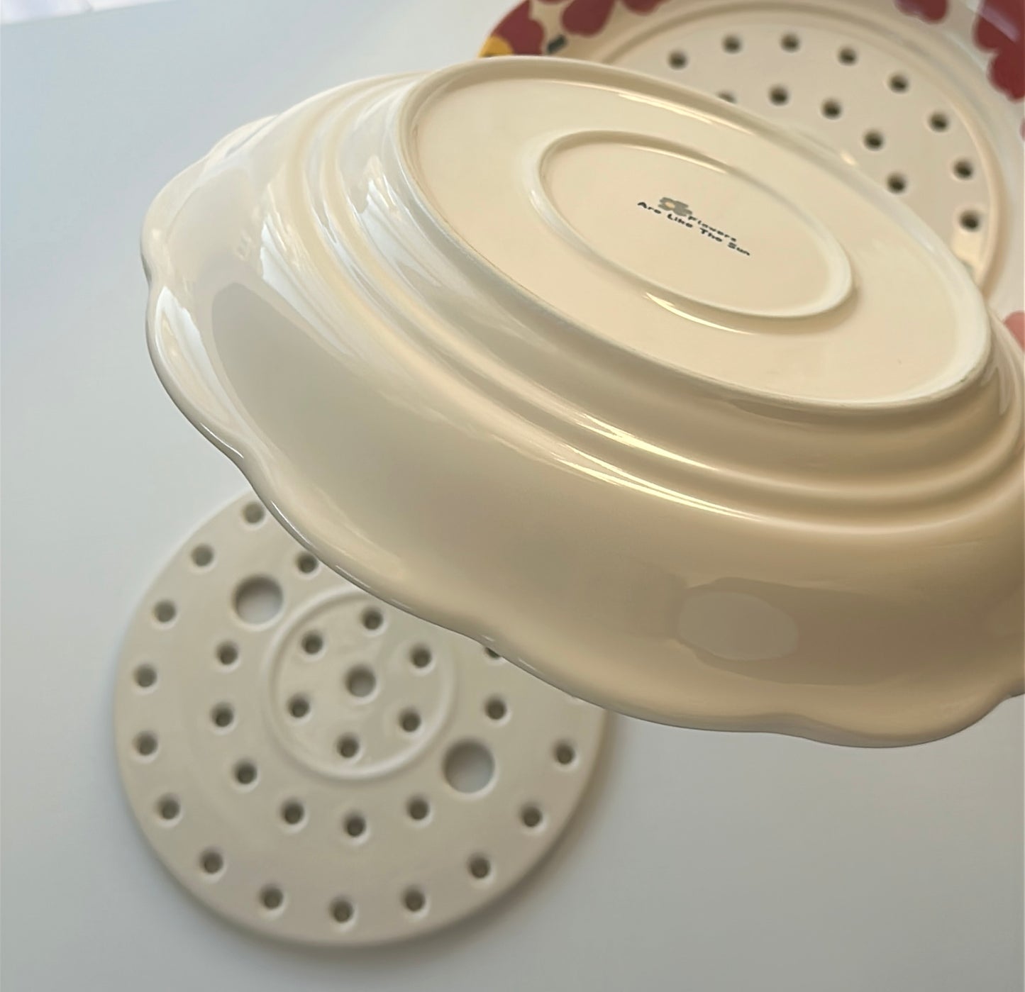 Floral 10-Inch Ceramic Draining Plate with Removable Strainer Insert