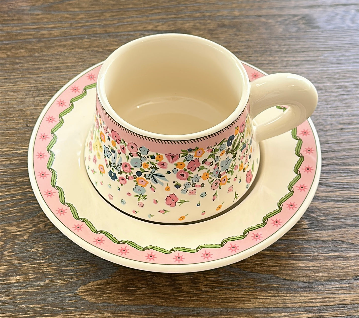 Sea of Flowers Ceramic Coffee Cup and Saucer Set