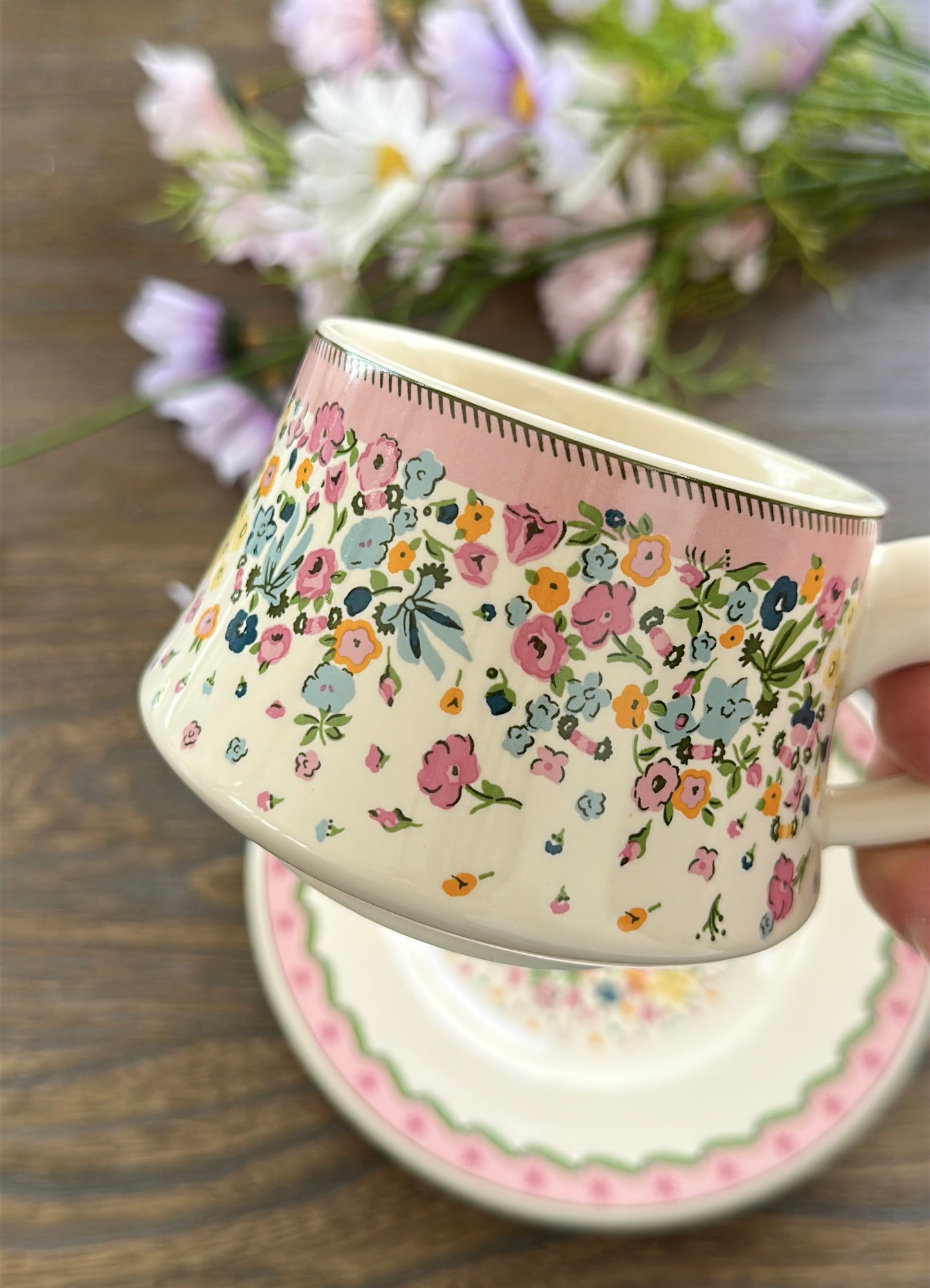 Sea of Flowers Ceramic Coffee Cup and Saucer Set