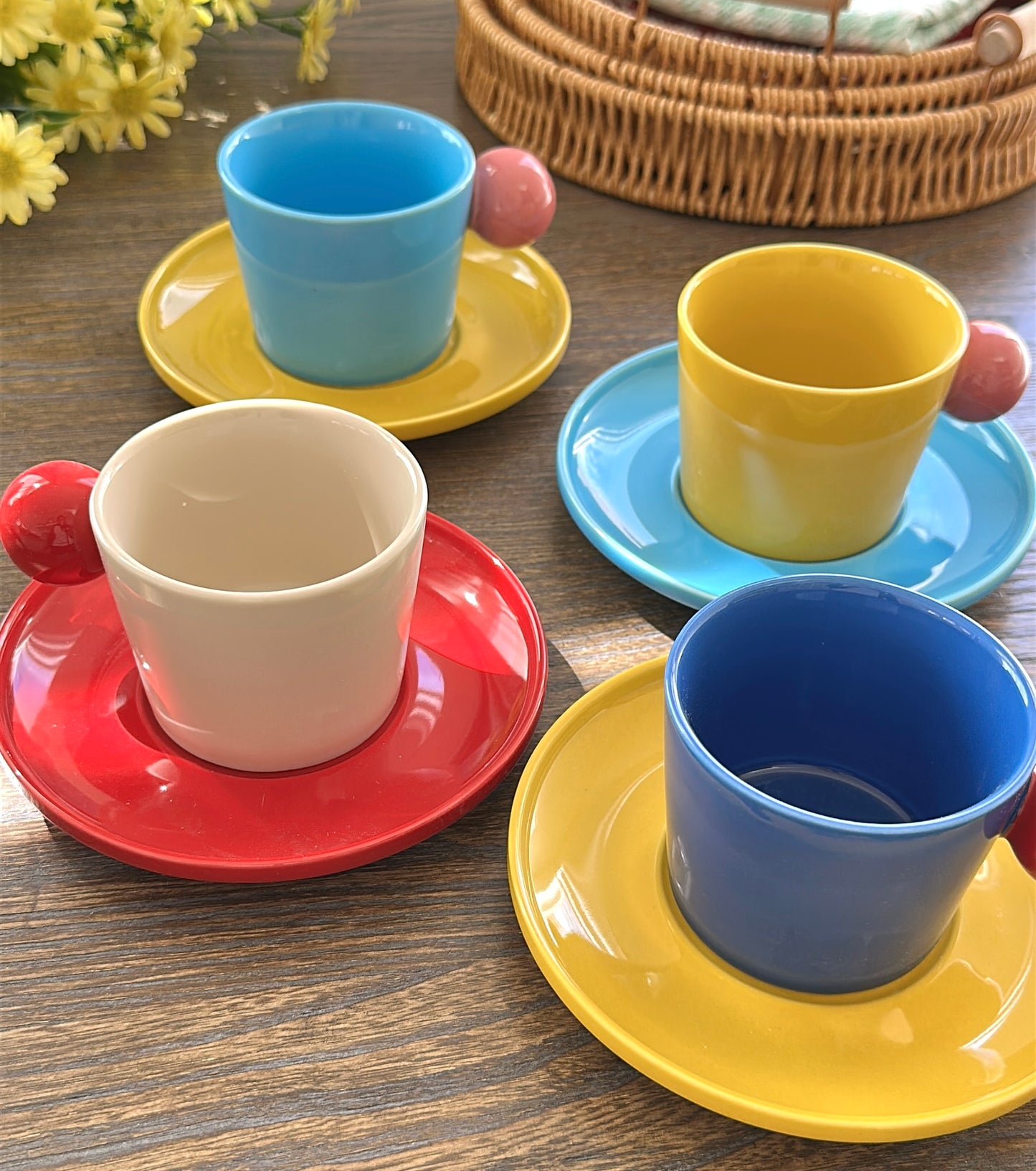 Vibrant Ceramic Coffee Cup and Saucer