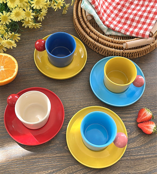Vibrant Ceramic Coffee Cup and Saucer