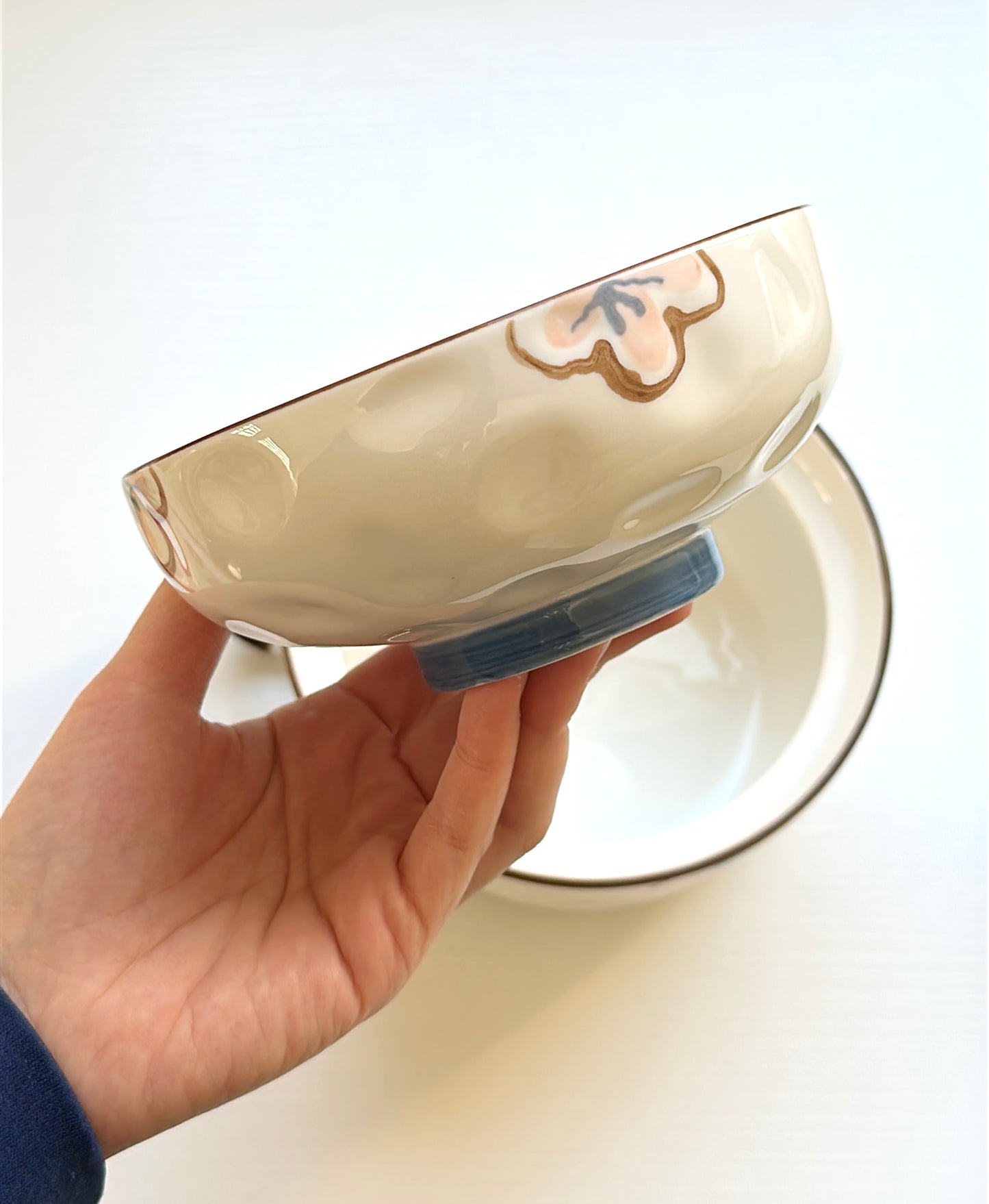 Dual-Use Cherry Blossom Ceramic Ramen Bowl