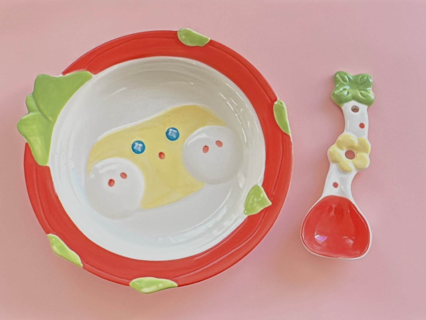 Cute Dragon Fruit 8-Inch Round Plate (Plate / Spoon / Plate & Spoon Set)