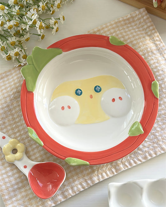 Cute Dragon Fruit 8-Inch Round Plate (Plate / Spoon / Plate & Spoon Set)