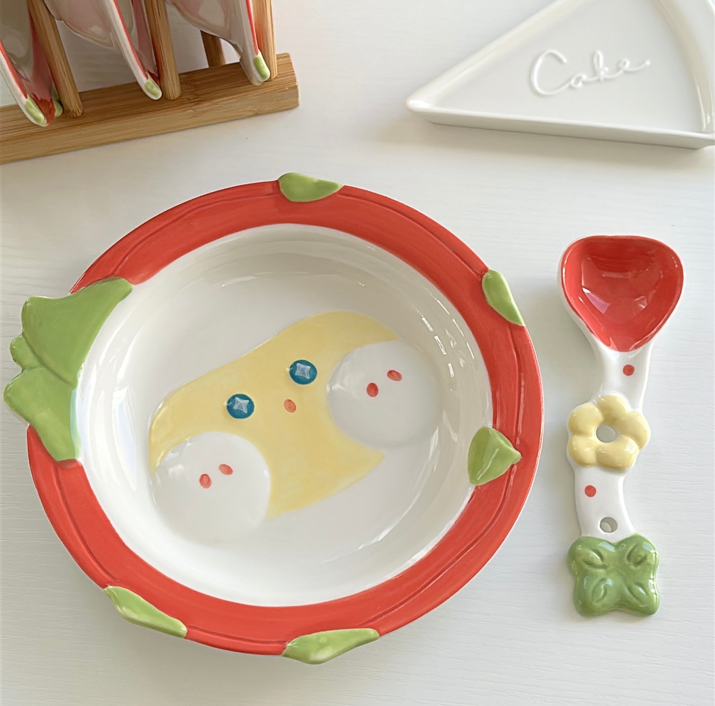 Cute Dragon Fruit 8-Inch Round Plate (Plate / Spoon / Plate & Spoon Set)