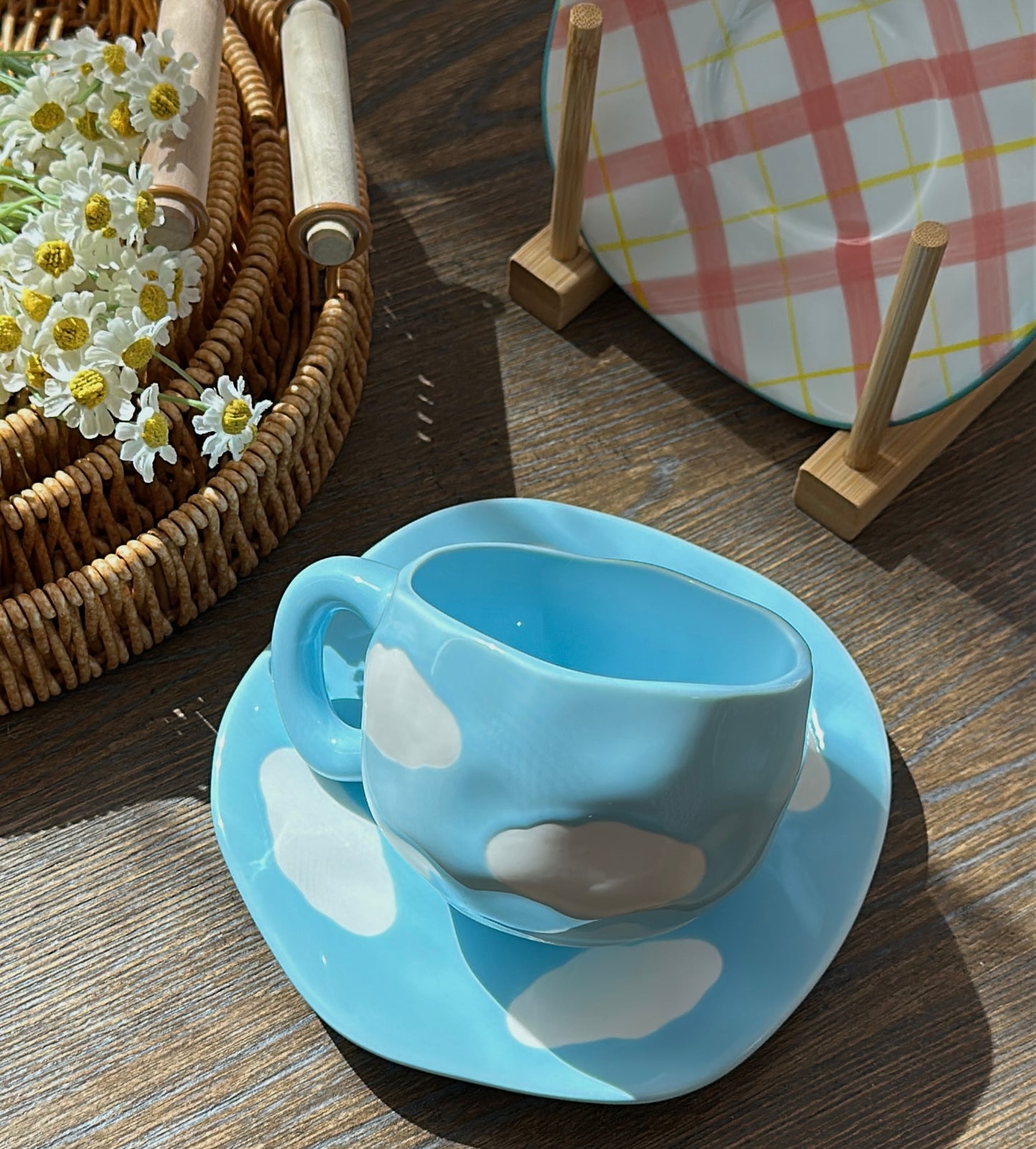 Hand-Crafted Ceramic Coffee Mug and Saucer Set