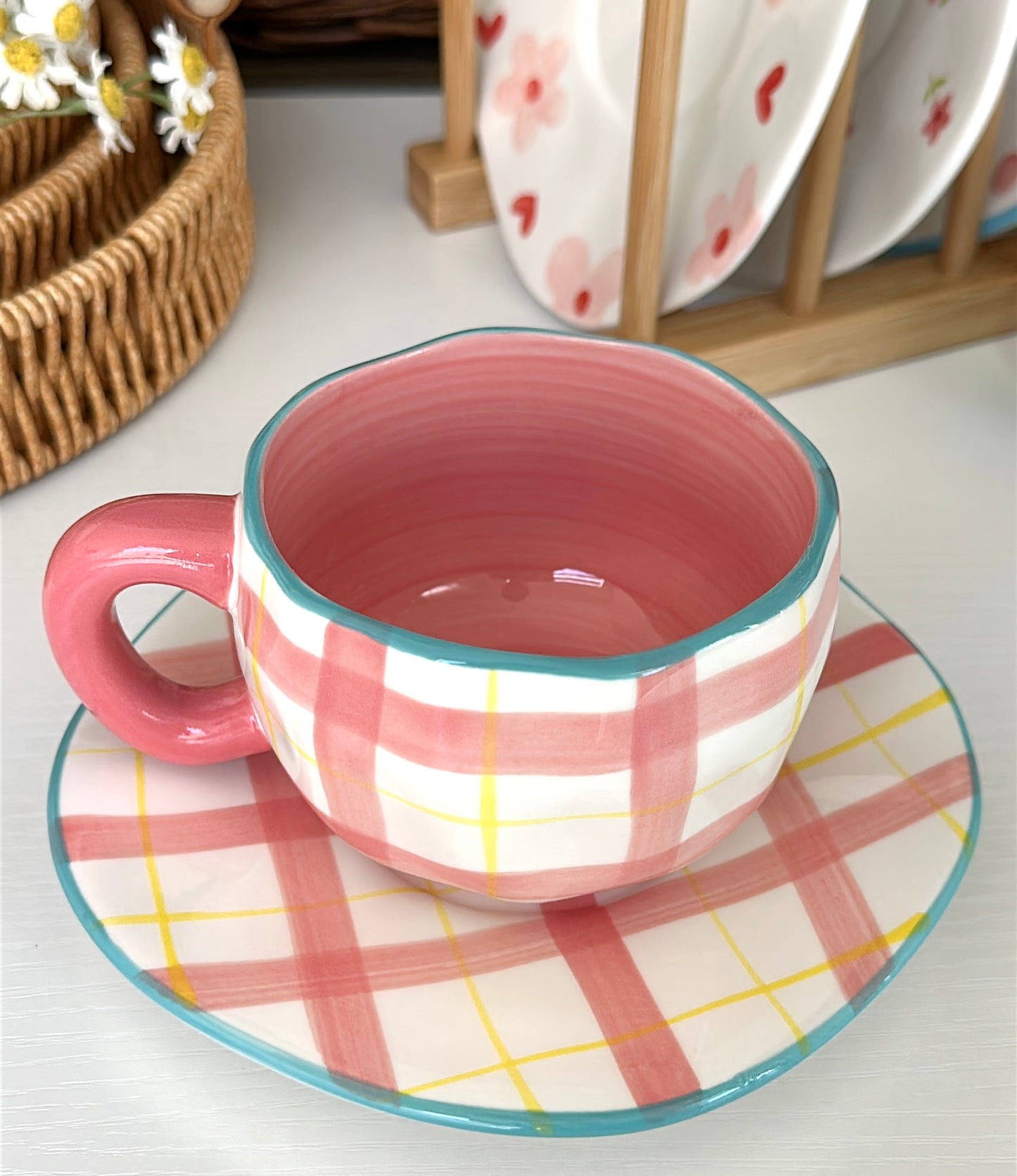 Hand-Crafted Ceramic Coffee Mug and Saucer Set