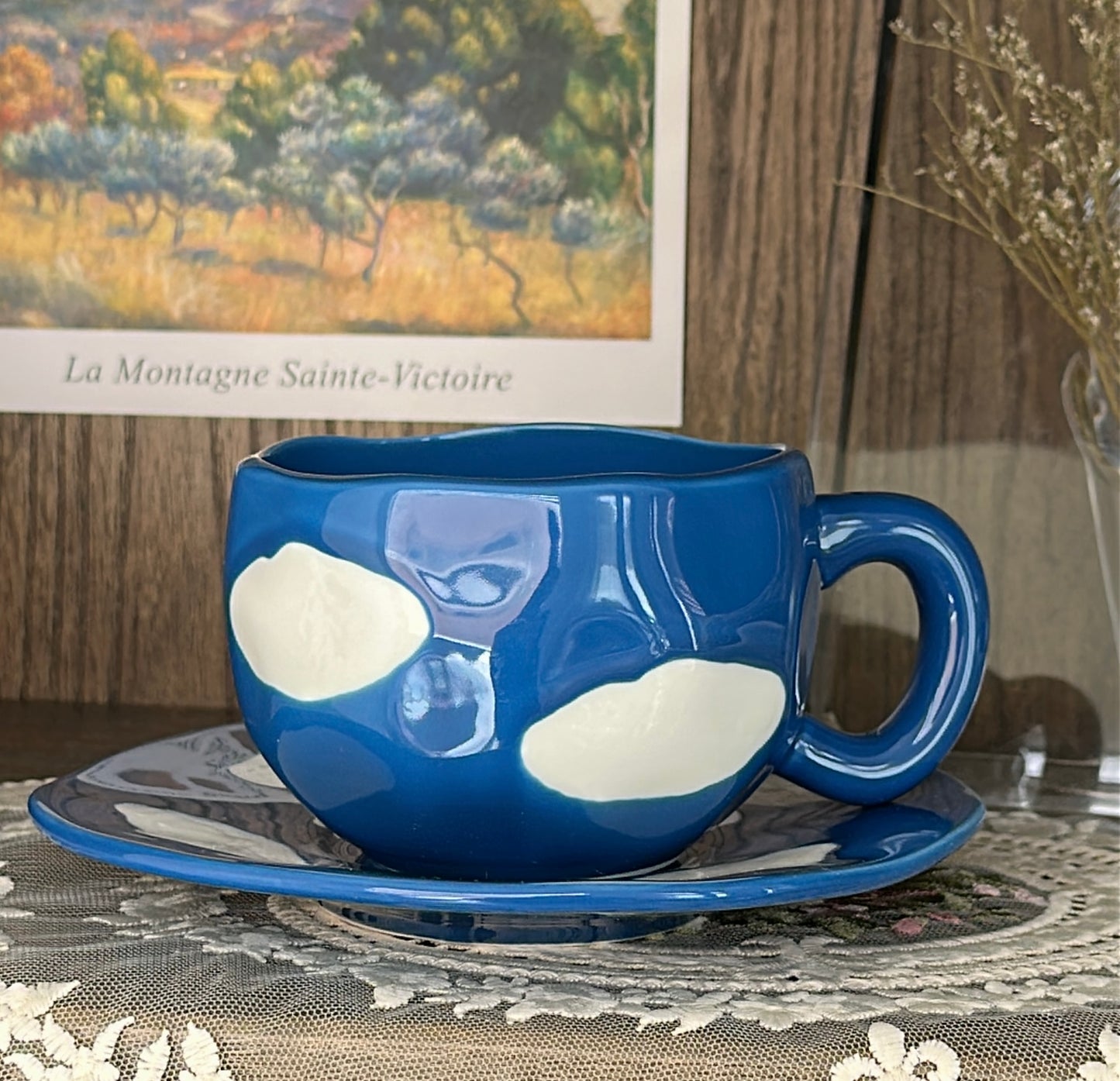Hand-Crafted Ceramic Coffee Mug and Saucer Set