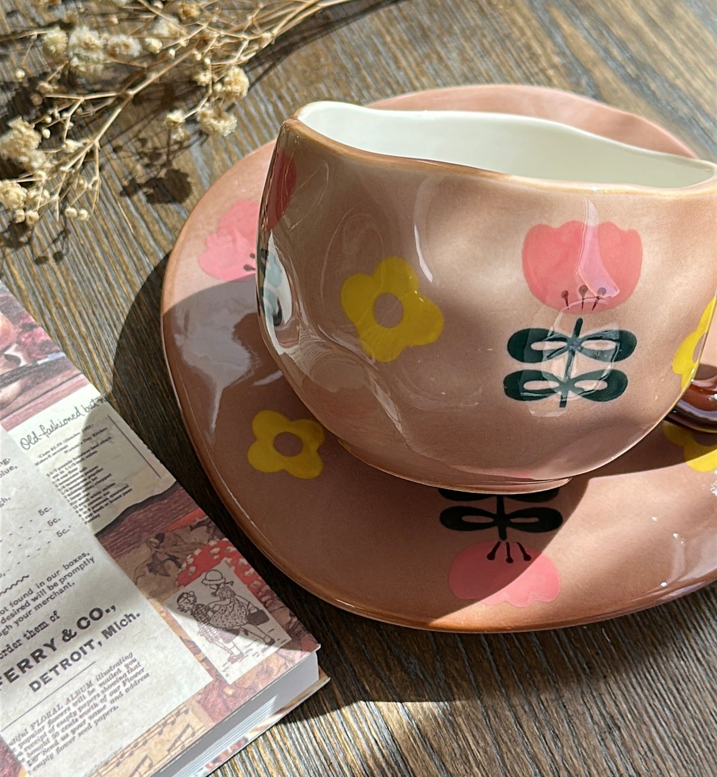 Hand-Crafted Ceramic Coffee Mug and Saucer Set