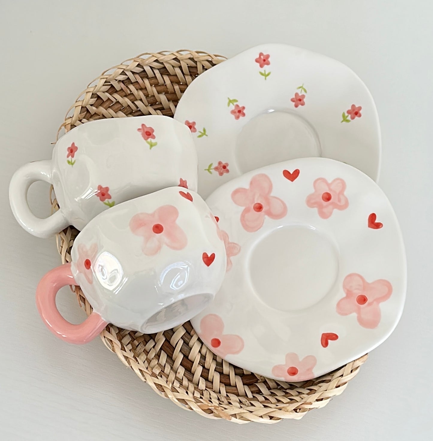 Hand-Crafted Ceramic Coffee Mug and Saucer Set