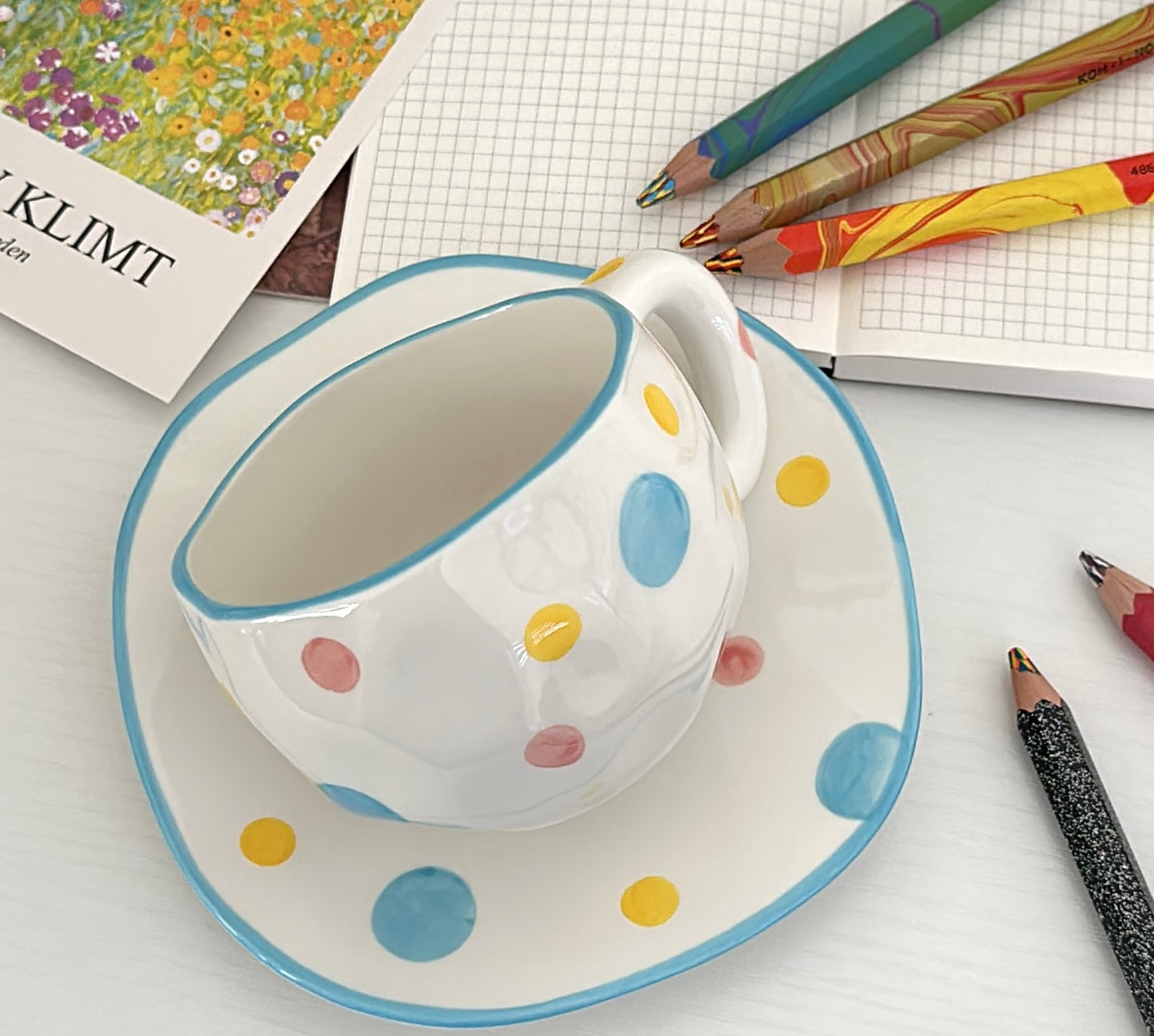Hand-Crafted Ceramic Coffee Mug and Saucer Set