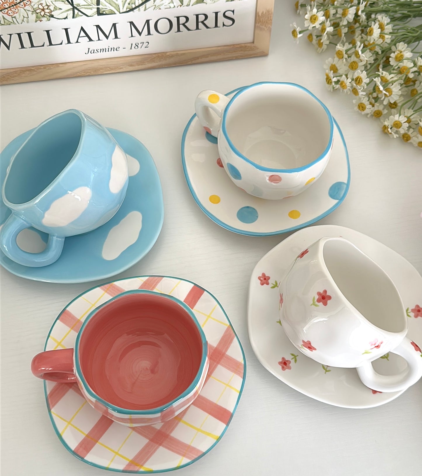 Hand-Crafted Ceramic Coffee Mug and Saucer Set