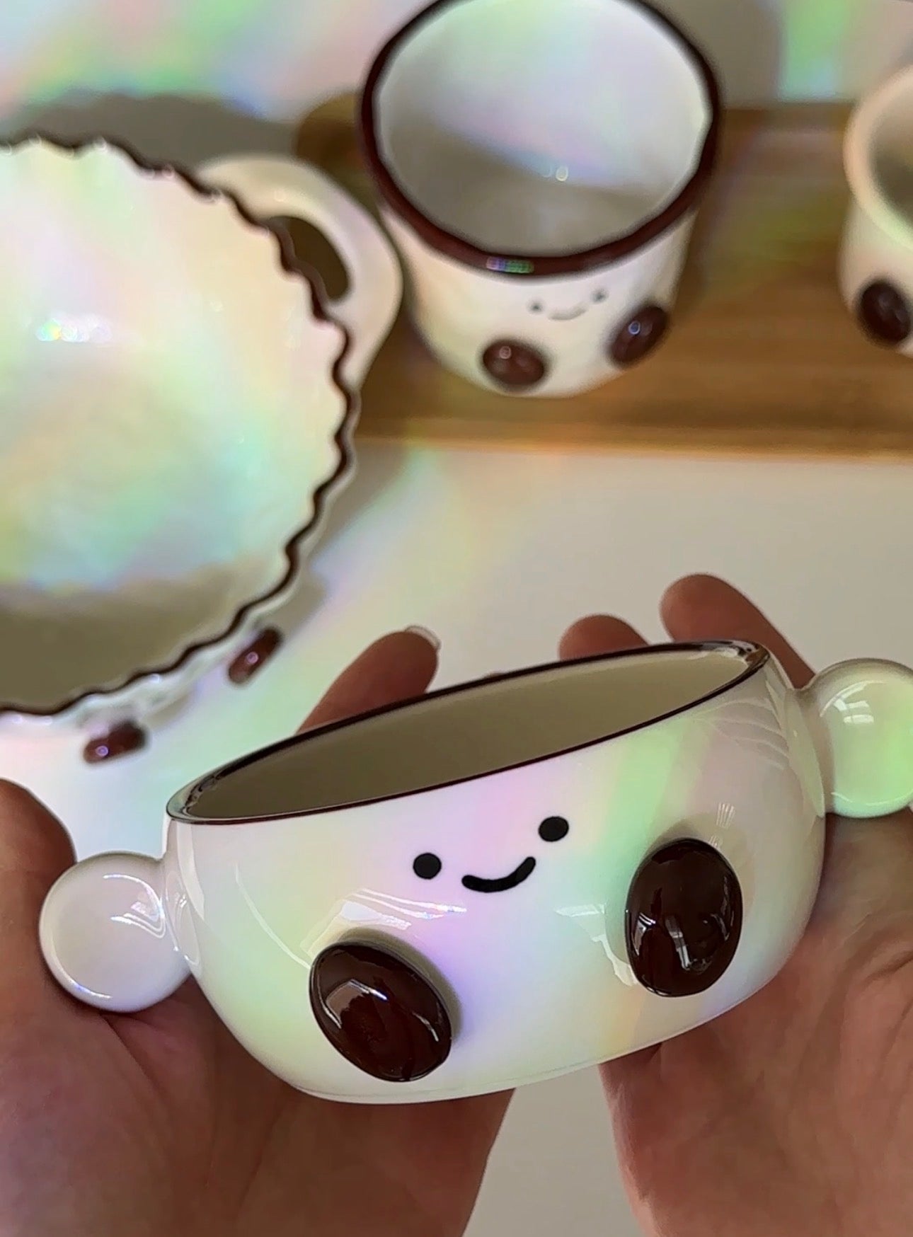 Happy Cocoa Bean Ceramic Yogurt Bowl with Double Handles