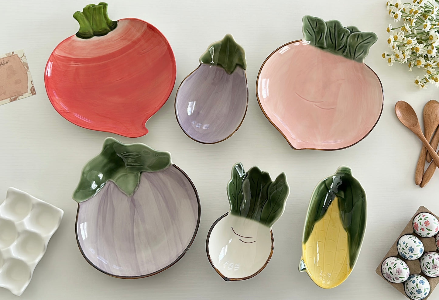 Vegetable-Inspired 6-Piece Handmade Ceramic Plate Set