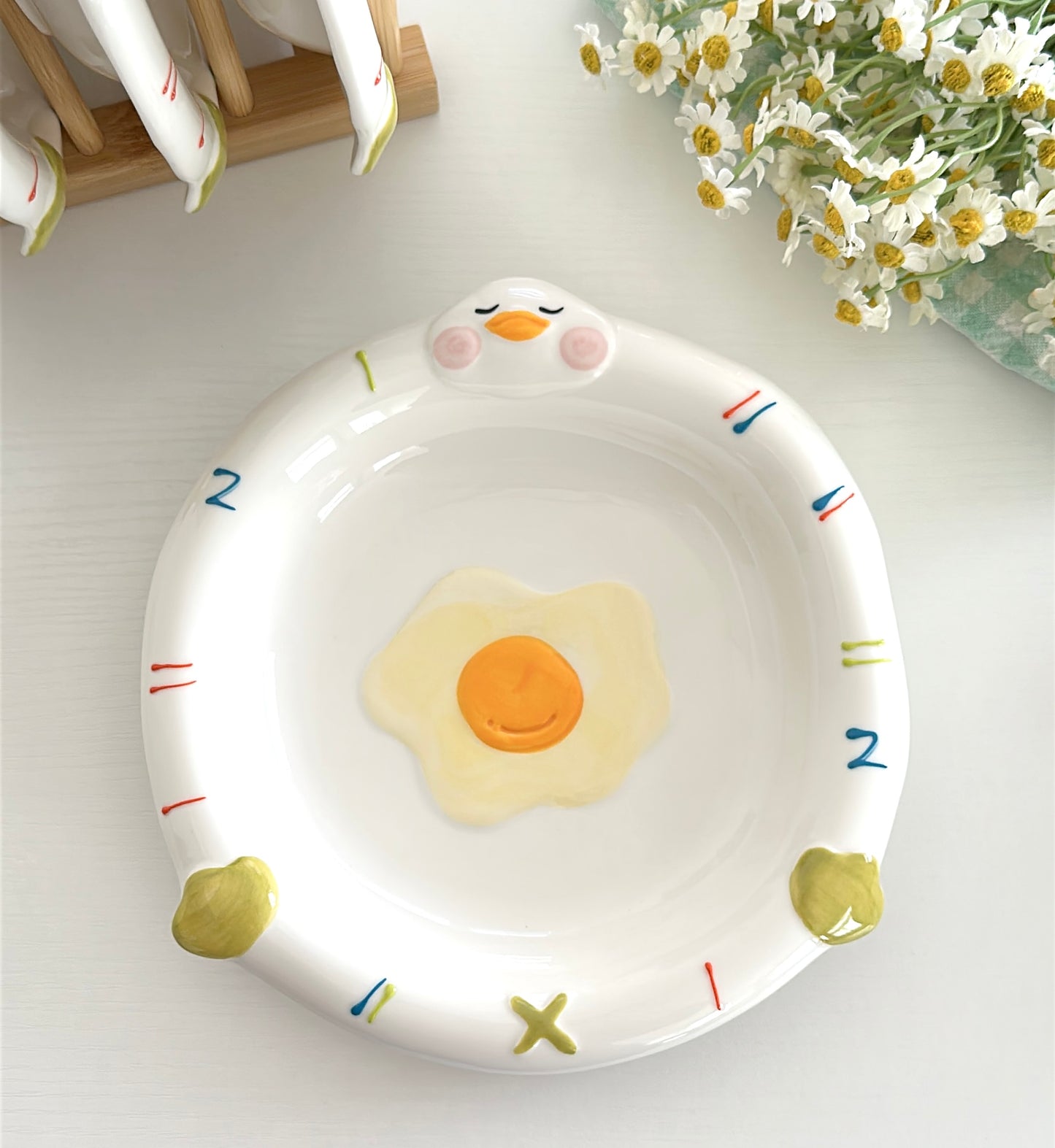 Cute Sleepy Duck 3-Piece Bowl, Plate & Spoon Set