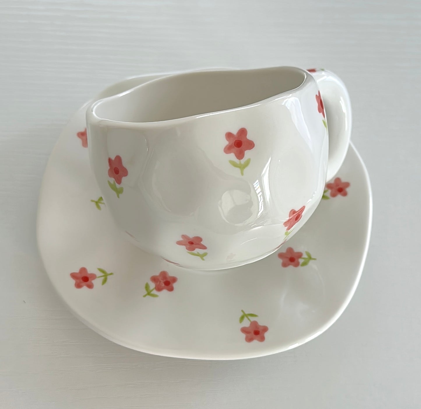 Hand-Crafted Ceramic Coffee Mug and Saucer Set