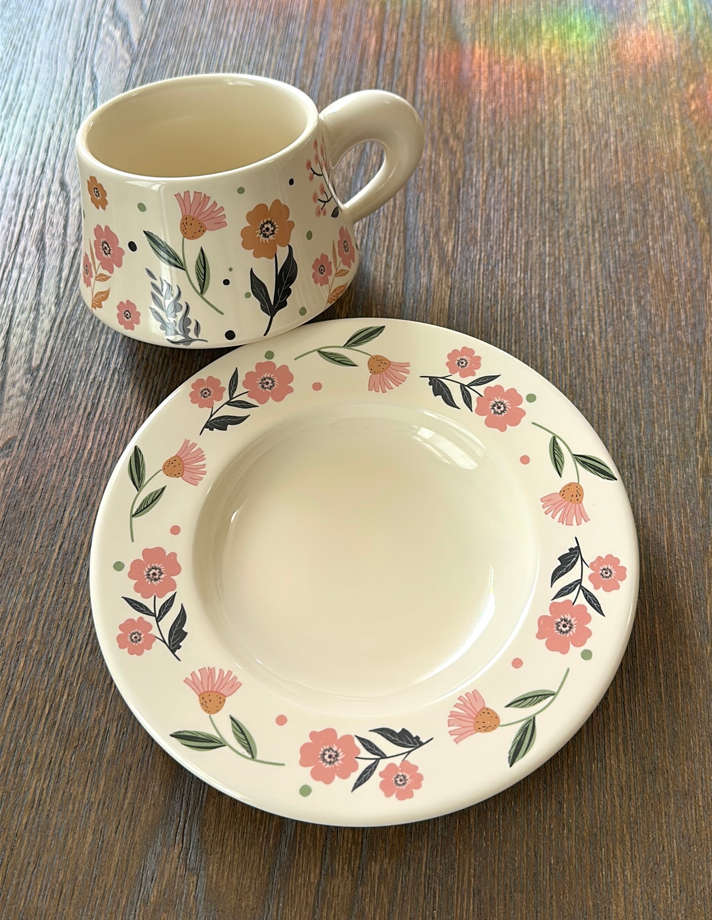 Morning Blossom 280-mL Ceramic Coffee Cup and Saucer Set