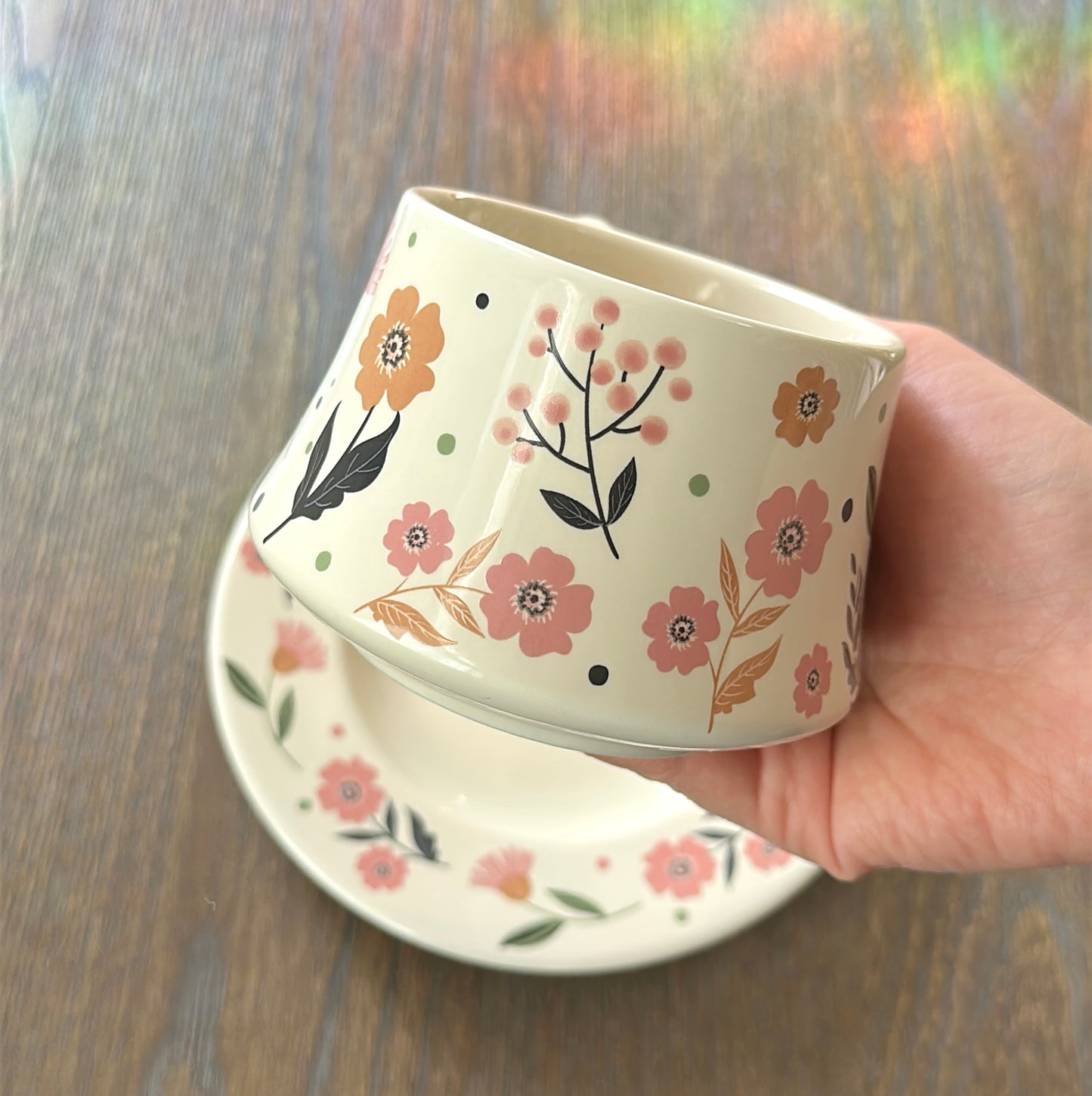 Morning Blossom 280-mL Ceramic Coffee Cup and Saucer Set