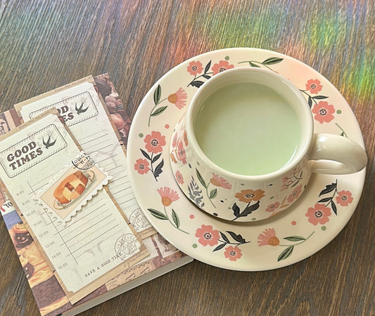 Morning Blossom 280-mL Ceramic Coffee Cup and Saucer Set