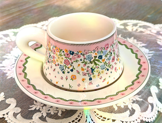 Sea of Flowers Ceramic Coffee Cup and Saucer Set