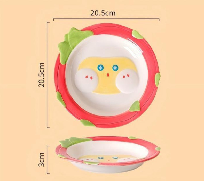 Cute Dragon Fruit 8-Inch Round Plate (Plate / Spoon / Plate & Spoon Set)