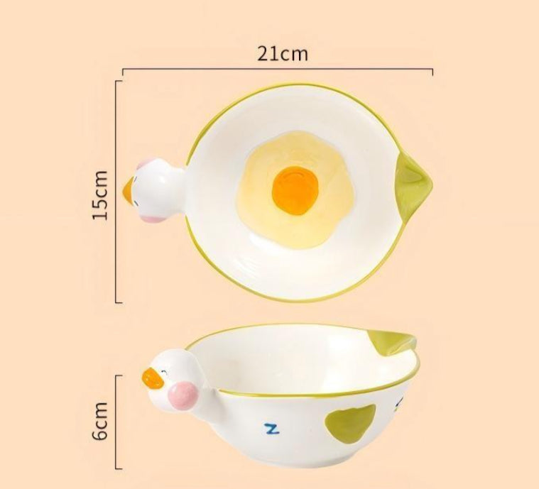 Cute Sleepy Duck 3-Piece Bowl, Plate & Spoon Set