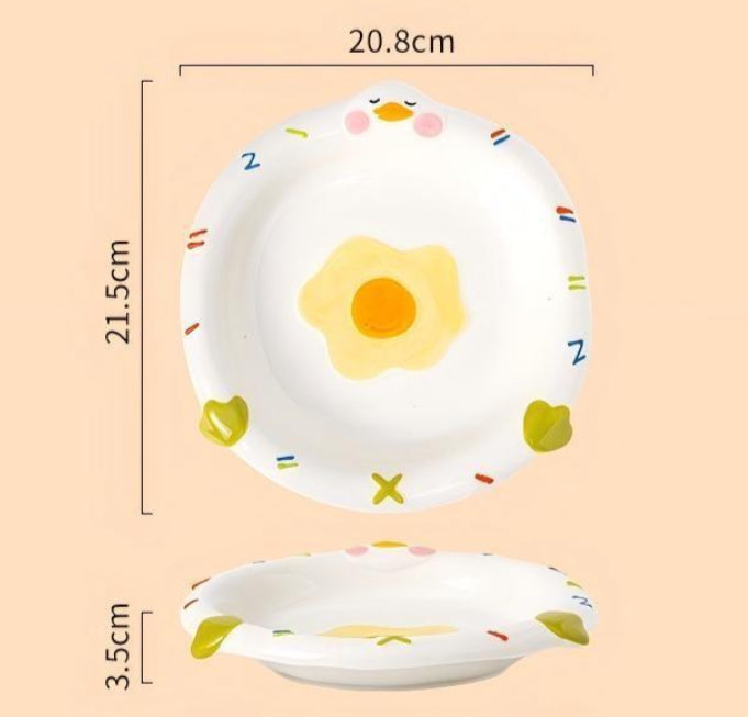 Cute Sleepy Duck 3-Piece Bowl, Plate & Spoon Set