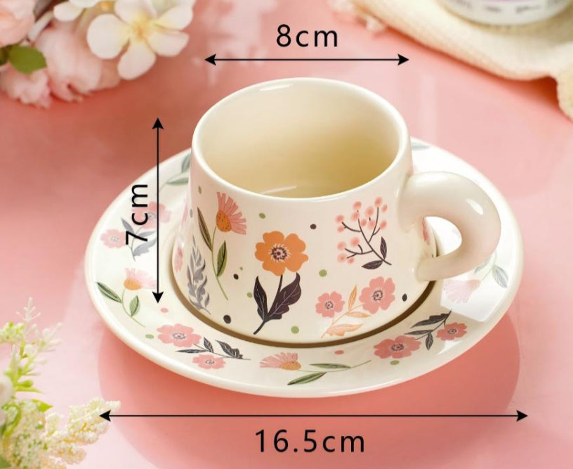 Morning Blossom 280-mL Ceramic Coffee Cup and Saucer Set